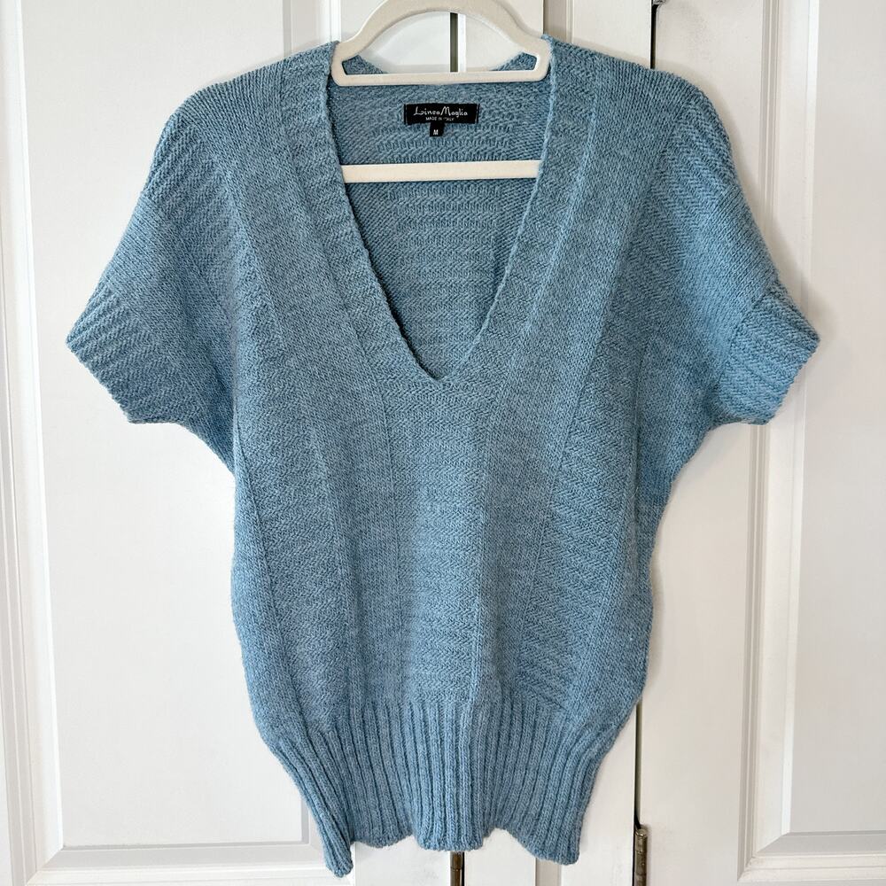 LINEA MAGLIA Blue Short Sleeves V-Neck Alpaca Blend Knit Sweater |  M